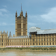 LONDON, ENGLAND - JUNE 16 2016: Sunset view of Houses of Parliament, Westminster palace, London, England, Great Britain