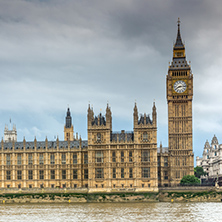 LONDON, ENGLAND - JUNE 16 2016: Sunset view of Houses of Parliament, Westminster palace, London, England, Great Britain