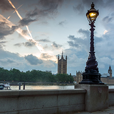 LONDON, ENGLAND - JUNE 16 2016: Sunset view of Houses of Parliament, Westminster palace, London, England, Great Britain