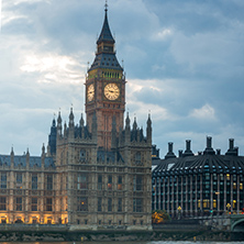 LONDON, ENGLAND - JUNE 16 2016: Houses of Parliament with Big Ben from Westminster bridge, London, England, Great Britain