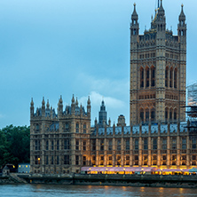 LONDON, ENGLAND - JUNE 16 2016: Sunset view of Houses of Parliament, Westminster palace, London, England, Great Britain