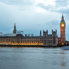 LONDON, ENGLAND - JUNE 16 2016: Houses of Parliament with Big Ben from Westminster bridge, London, England, Great Britain