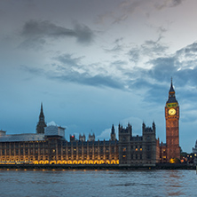 LONDON, ENGLAND - JUNE 16 2016: Houses of Parliament with Big Ben from Westminster bridge, London, England, Great Britain