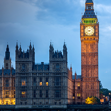 LONDON, ENGLAND - JUNE 16 2016: Houses of Parliament with Big Ben from Westminster bridge, London, England, Great Britain