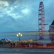 LONDON, ENGLAND - JUNE 16 2016: Night photo of The London Eye and County Hall from Westminster bridge, London, England, Great Britain