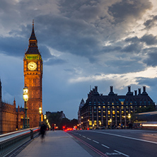 LONDON, ENGLAND - JUNE 16 2016: Night photo of Houses of Parliament with Big Ben from Westminster bridge, London, England, Great Britain