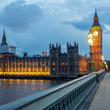 LONDON, ENGLAND - JUNE 16 2016: Night photo of Houses of Parliament with Big Ben from Westminster bridge, London, England, Great Britain