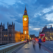 LONDON, ENGLAND - JUNE 16 2016: Night photo of Houses of Parliament with Big Ben from Westminster bridge, London, England, Great Britain