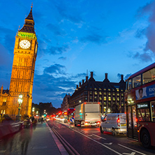 LONDON, ENGLAND - JUNE 16 2016: Night photo of Houses of Parliament with Big Ben from Westminster bridge, London, England, Great Britain
