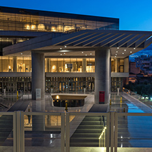 ATHENS, GREECE - JANUARY 19 2017: Night photo of Acropolis Museum in Athens, Attica, Greece