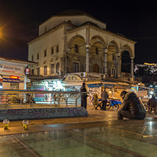 ATHENS, GREECE - JANUARY 19 2017:  Night photo of Monastiraki square, Athens, Attica, Greece