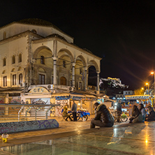ATHENS, GREECE - JANUARY 19 2017:  Night photo of Monastiraki square, Athens, Attica, Greece