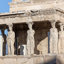 The Porch of the Caryatids in The Erechtheion an ancient Greek temple on the north side of the Acropolis of Athens, Attica, Greece