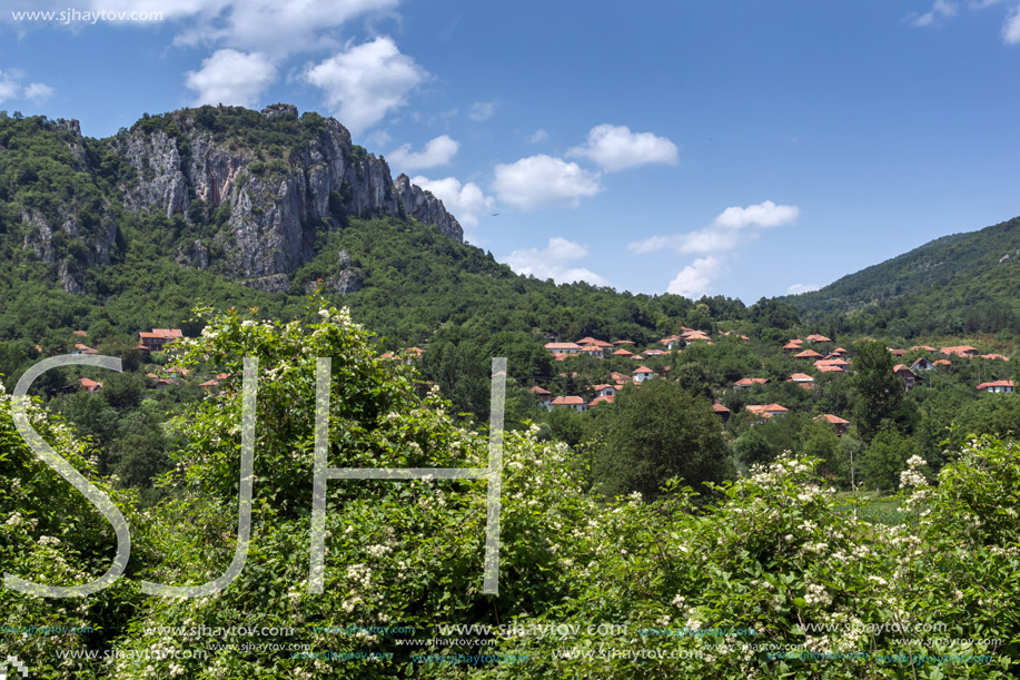 Panorama of Vlasi Village and rock formation of Jerma River Gorge, Dimitrovgrad Region, Serbia