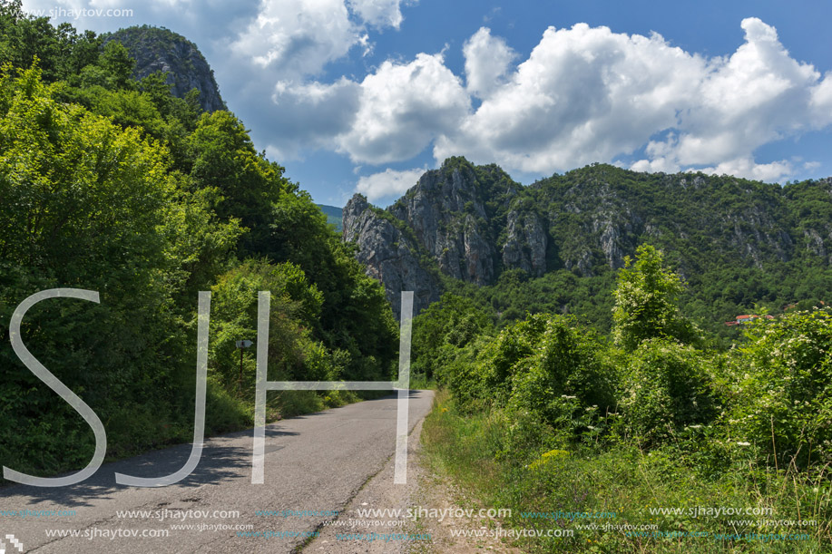 Panorama of Vlasi Village and rock formation of Jerma River Gorge, Dimitrovgrad Region, Serbia