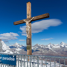 MATTERHORN GLACIER PARADISE, SWITZERLAND - OCTOBER 27, 2015: Crucifixion on Matterhorn Glacier Paradise near Matterhorn Peak, Alps, Switzerland