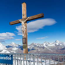 MATTERHORN GLACIER PARADISE, SWITZERLAND - OCTOBER 27, 2015: Crucifixion on Matterhorn Glacier Paradise near Matterhorn Peak, Alps, Switzerland