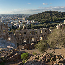 ATHENS, GREECE - JANUARY 20 2017:  Ruins of Odeon of Herodes Atticus in the Acropolis of Athens, Attica, Greece