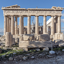 ATHENS, GREECE - JANUARY 20 2017:  Amazing view of The Parthenon in the Acropolis of Athens, Attica, Greece