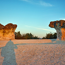 Stone Mushrooms colored in yellow from Sunrise near Beli plast village, Kardzhali Region, Bulgaria