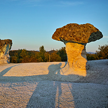 Stone Mushrooms colored in yellow from Sunrise near Beli plast village, Kardzhali Region, Bulgaria