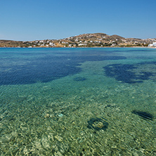 Amazing panorama of beach in town of Naoussa, Paros island, Cyclades, Greece