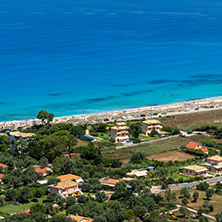 Amazing Panoramic view of Agios Ioanis beach with blue waters, Lefkada, Ionian Islands, Greece