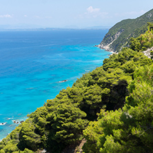 Amazing Panoramic view of Kokkinos Vrachos Beach with blue waters, Lefkada, Ionian Islands, Greece