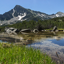 Landscape with Reflection of Sivrya peak in Banski lakes, Pirin Mountain, Bulgaria