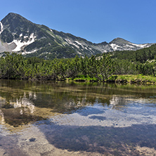 Landscape with Reflection of Sivrya peak in Banski lakes, Pirin Mountain, Bulgaria