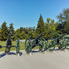 PLEVEN, BULGARIA - 20 SEPTEMBER 2015: Cannon in front of Panorama the Pleven Epopee 1877 in city of Pleven, Bulgaria