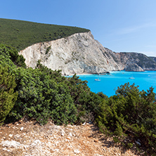 Amazing landscape of blue waters of Porto Katsiki Beach, Lefkada, Ionian Islands, Greece