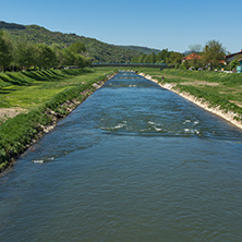PIROT, SERBIA -16 APRIL 2016: Amazing Landscape of Nisava river passing through the town of Pirot, Republic of Serbia