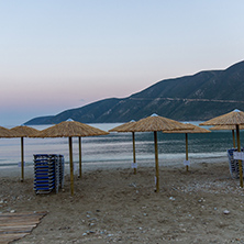 Amazing sunrise on the beach of village of Vasiliki, Lefkada, Ionian Islands, Greece
