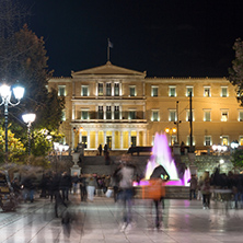 ATHENS, GREECE - JANUARY 19 2017:  Night photo of Syntagma Square in Athens, Attica, Greece