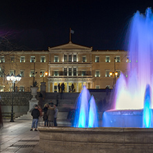 ATHENS, GREECE - JANUARY 19 2017:  Night photo of Syntagma Square in Athens, Attica, Greece