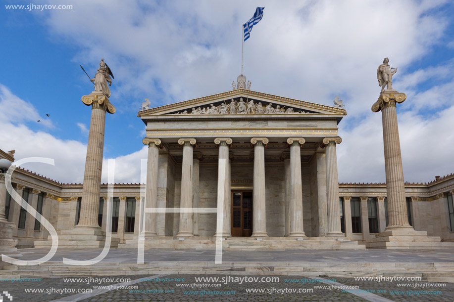 ATHENS, GREECE - JANUARY 20 2017:  Panoramic view of Academy of Athens, Attica, Greece