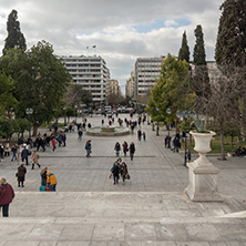 ATHENS, GREECE - JANUARY 20 2017:  Panorama of Syntagma Square in Athens, Attica, Greece