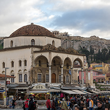 ATHENS, GREECE - JANUARY 20 2017:  Panorama of Monastiraki square, Athens, Attica, Greece