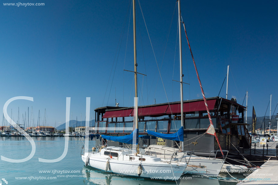 LEFKADA TOWN, GREECE JULY 17, 2014: yacht harbor at Lefkada town, Ionian Islands, Greece