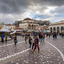 ATHENS, GREECE - JANUARY 20 2017:  Panorama of Monastiraki square, Athens, Attica, Greece