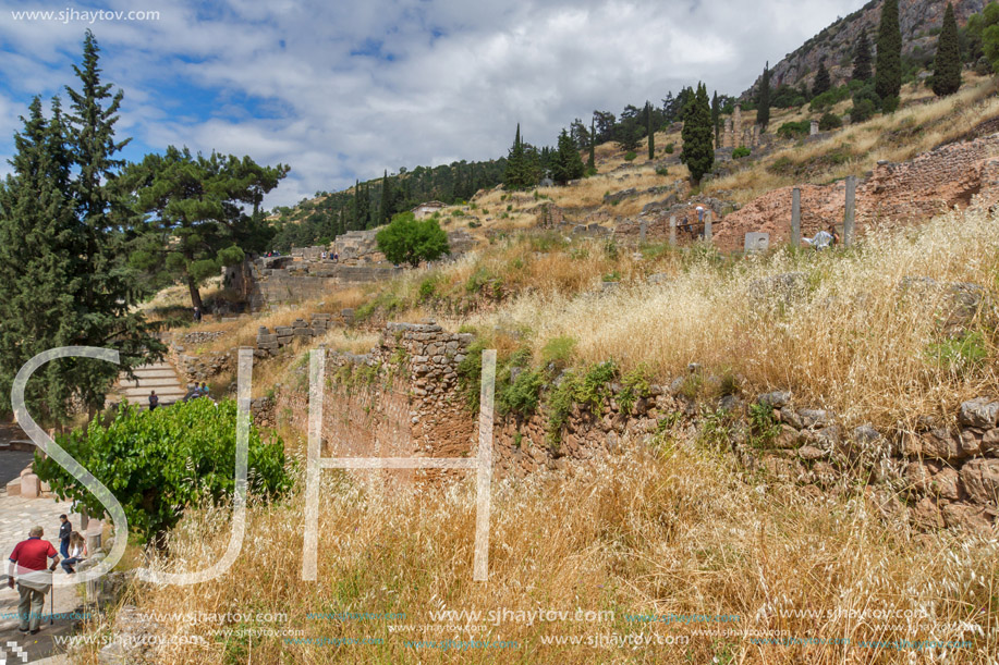 Ruins of Ancient Greek archaeological site of Delphi, Central Greece