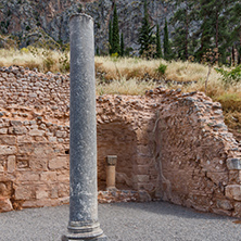 Column in Ancient Greek archaeological site of Delphi, Central Greece