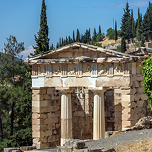 Treasury of Athens in Ancient Greek archaeological site of Delphi, Central Greece