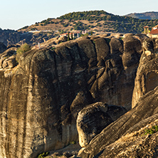 Amazing Sunset Panorama of  Monastery of the Holy Trinity in Meteora, Thessaly, Greece