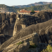 Amazing Sunset Panorama of  Monastery of the Holy Trinity in Meteora, Thessaly, Greece