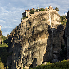 Amazing view of Rock Pillars and Holy Monasteries of Varlaam and St. Nicholas Anapausas  in Meteora, Thessaly, Greece
