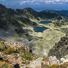 Panoramic view to Musalenski lakes from Musala Peak, Rila mountain, Bulgaria