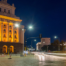 SOFIA, BULGARIA - JULY 21, 2017: Night photo of Buildings of Presidency and Former Communist Party House in Sofia, Bulgaria