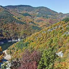 Autumn Panoramic view of Tsankov kamak Reservoir, Smolyan Region, Bulgaria